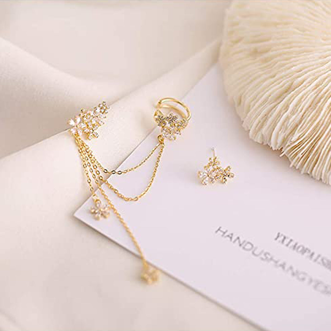 Flower Ear Cuff Tassel Stud Korean Earrings