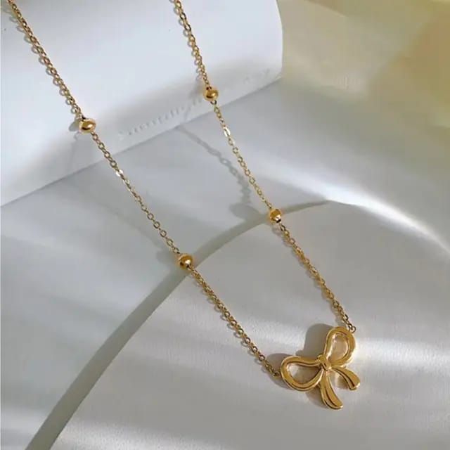 Model No. 358 Gold Plated Bow Shape Pendant Necklace