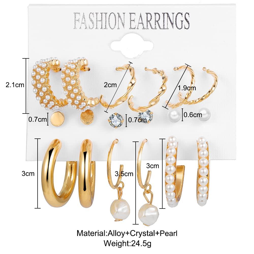 Combo Of 9 Pair Pearl, Stone, Hoops, And Stud Earrings
