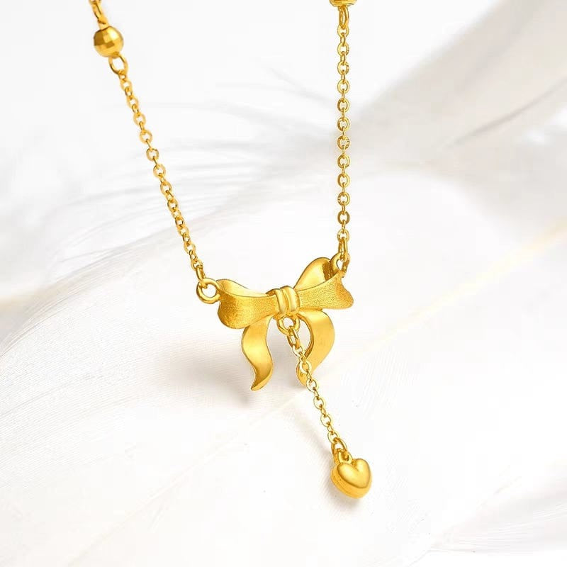 FS-NCKS4C53 - Bow Knot Heart Drop Pendant Necklace