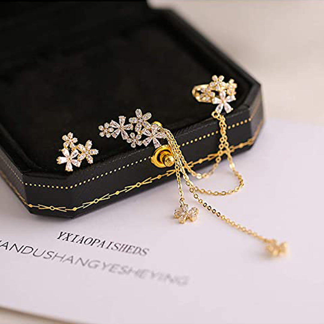 Flower Ear Cuff Tassel Stud Korean Earrings