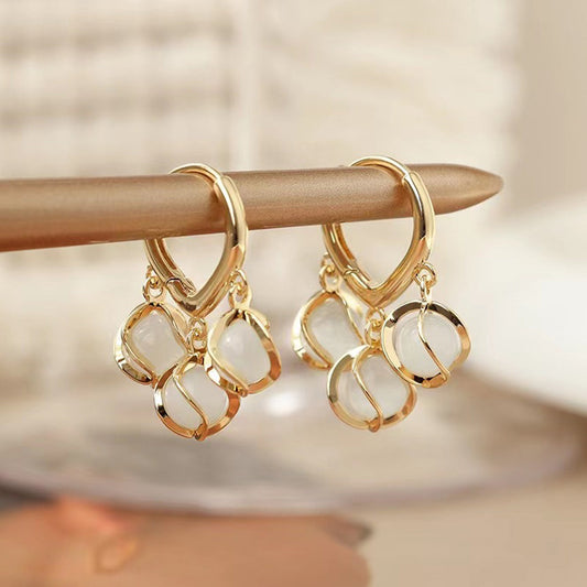 Opal Stone Luxury Hoop Korean Earrings (2 Pcs/Set)