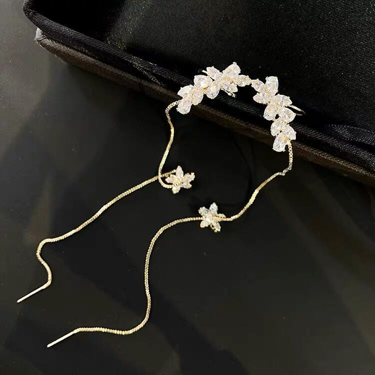 Floral Stone Korean Earcuff Threader Earrings 2Pcs/Set