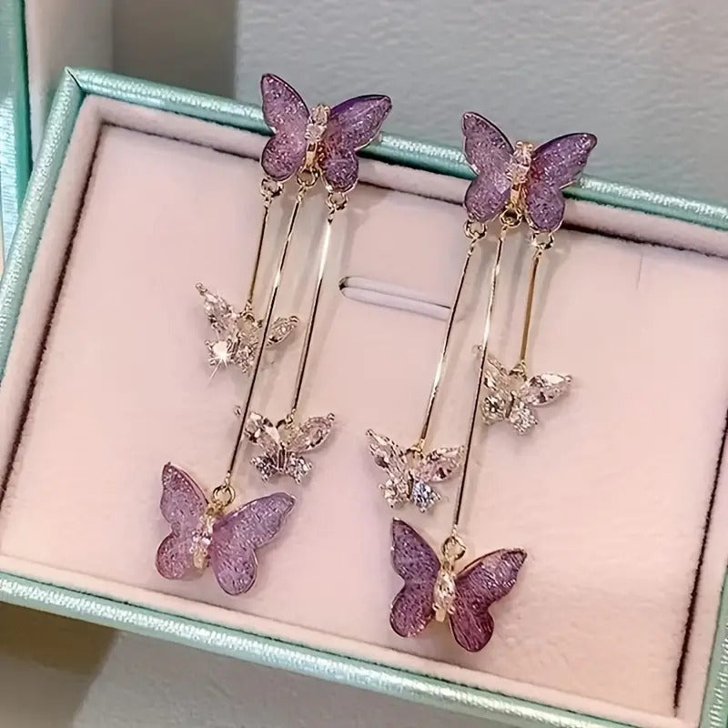 FS-ERS9N168 - Lavender Butterfly Hanging Earrings