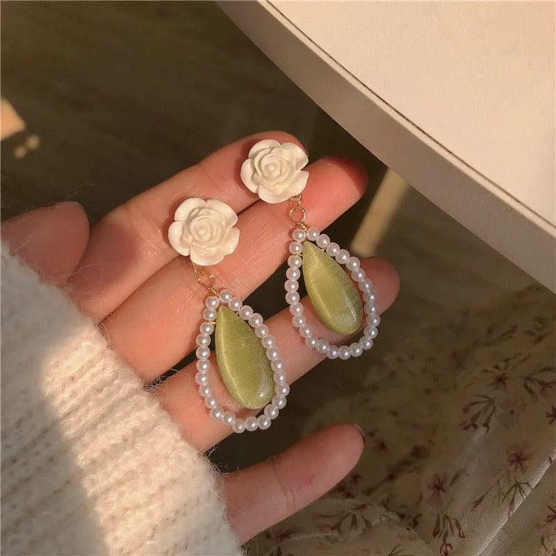 FS-ERS9NB25 - White Rose Opal Drop Earrings