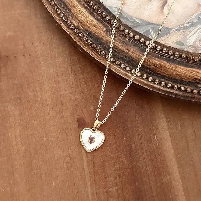 Model No. 362 Natural Shell Double Heart Pendant Necklace