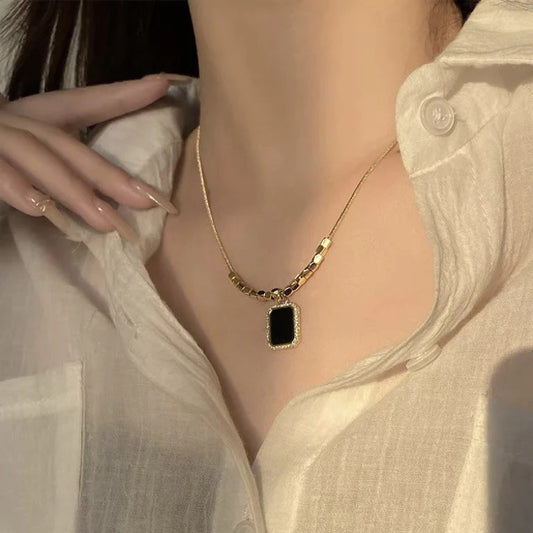 FS-NCKS7N17 - 16 Square Beads Black Pendant Chain Necklace