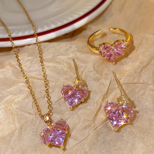 FS-JCMS4D5 - Pink Crystal Diamond Cut Heart Set