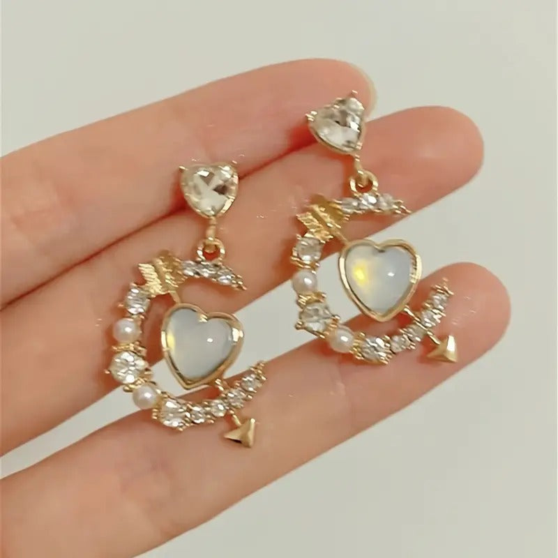 FS-ERS9NB53 - Moon Arrow Heart Shape Earrings