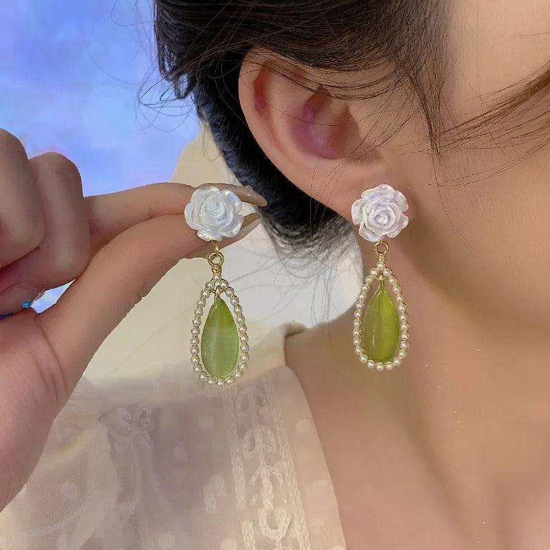 FS-ERS9NB25 - White Rose Opal Drop Earrings