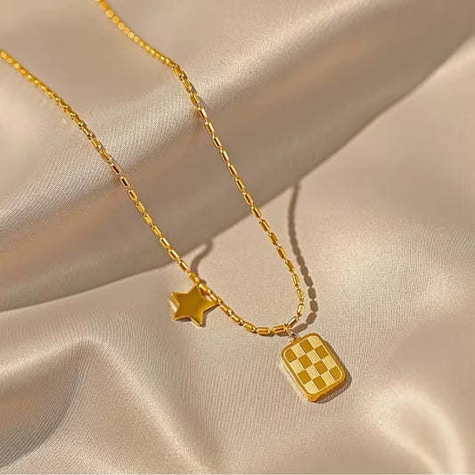 FS-NCKS4C4 - Dainty Square Star Pendant Necklace