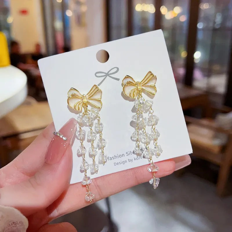 FS-ERS9NB4 - Bow & Crystals Chain Earrings