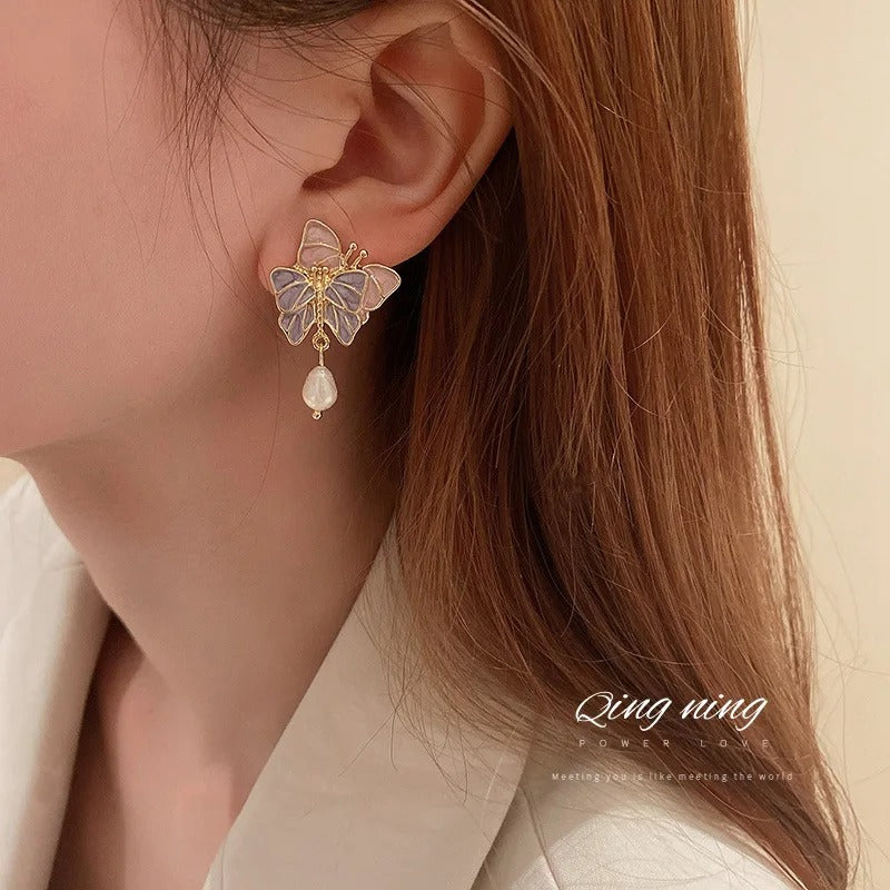 FS-ERS9N65 - Enamel Dainty Butterfly Earrings