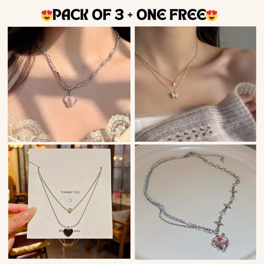 Nayaara:102 Heart Neckless Pack of 3 + One FREE