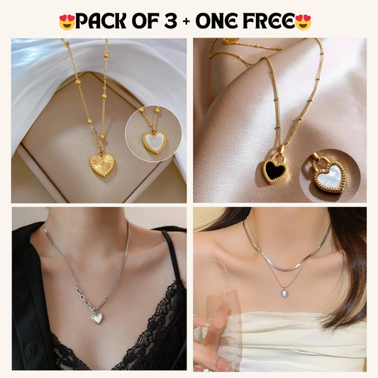 Nayaara:104 Cute Heart Neckless Pack of 3 + One FREE