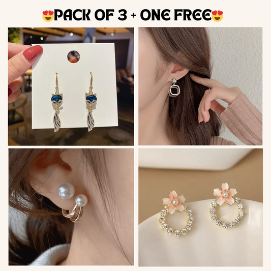 Korean Earrings Model 6,143,95,124 Nayaara Set of 3 + One Free