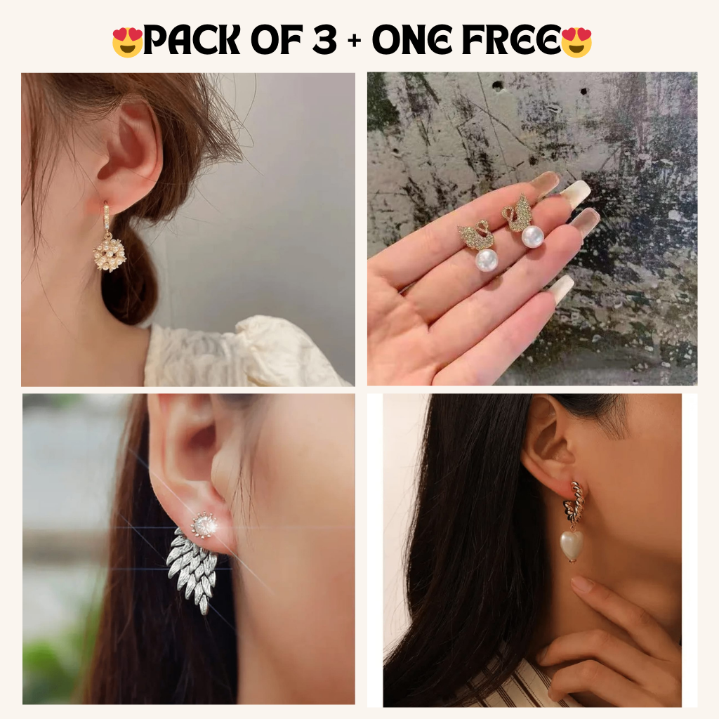 Korean Earrings Model 129,99,25,165 Nayaara Set of 3 + One Free