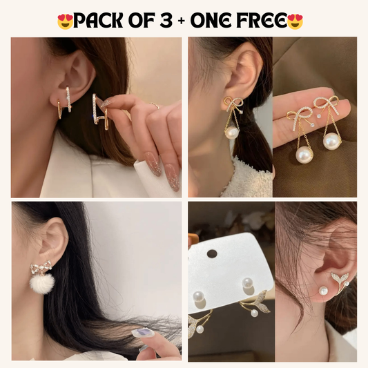 Korean Earrings Model 97,268,79,100 Nayaara Set of 3 + One Free