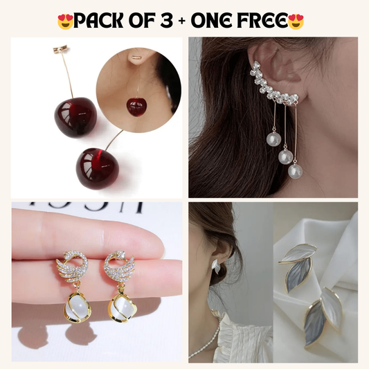 Korean Earrings Model 127,76,244,152 Nayaara Set of 3 + One Free