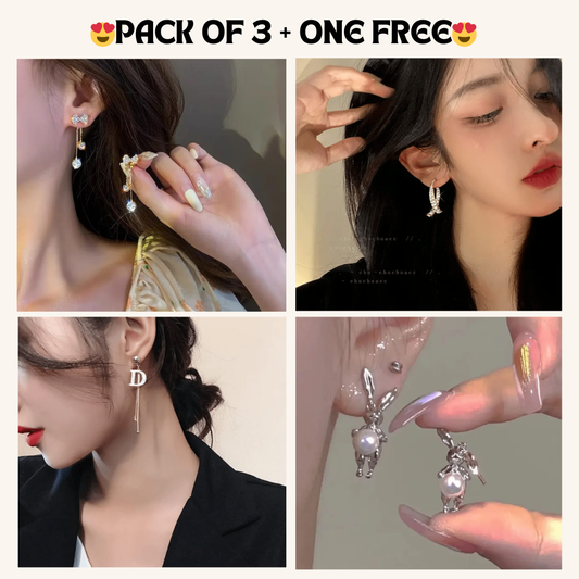 Korean Earrings Model 299,78,179,112 Nayaara Set of 3 + One Free