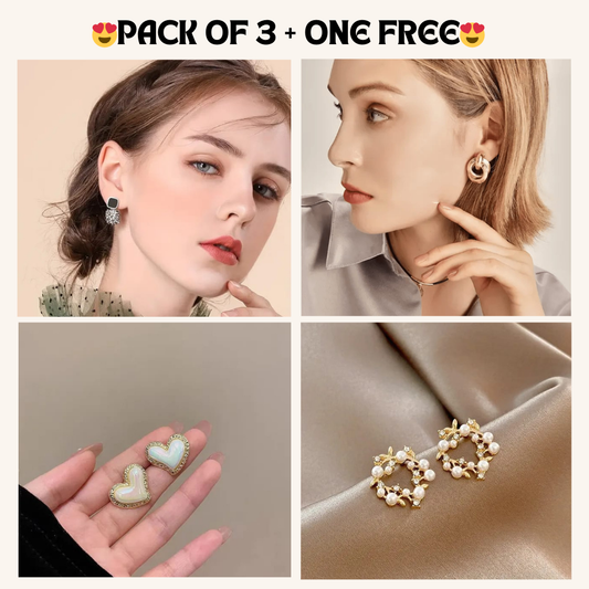 Korean Earrings Model 40/2,42,125,291 Nayaara Set of 3 + One Free