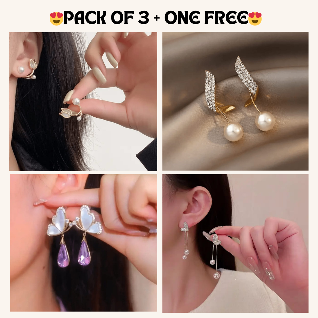 Korean Earrings Model 98,53,135,207 Nayaara Set of 3 + One Free