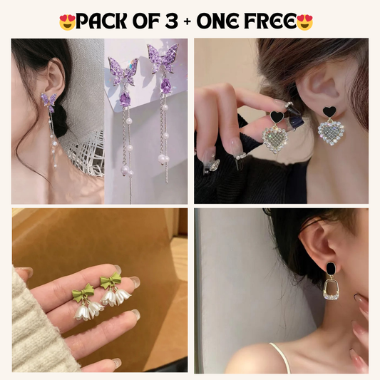 Korean Earrings Model 35,66,325,144 Nayaara Set of 3 + One Free