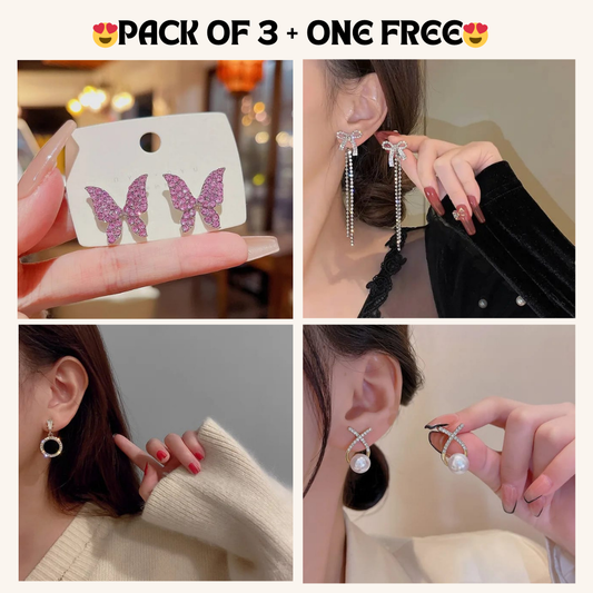 Korean Earrings Model 340,314,004,339 Nayaara Set of 3 + One Free