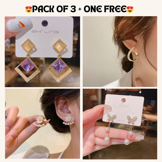 Korean Earrings Model 355,345,347,286 Nayaara Set of 3 + One Free