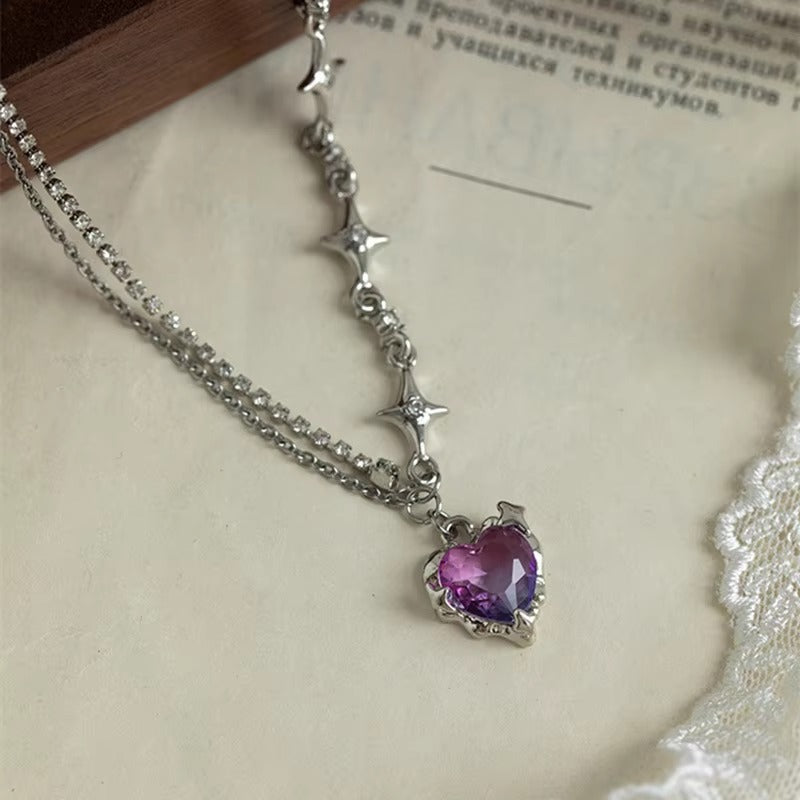 FS-NCKS4C23 - Crystal Heart Y2K Asymmetric Chain Necklace