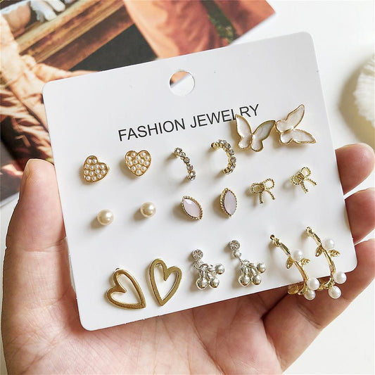 FS-JCMS4D2 - 9pairs Combo Set of Stud Earrings