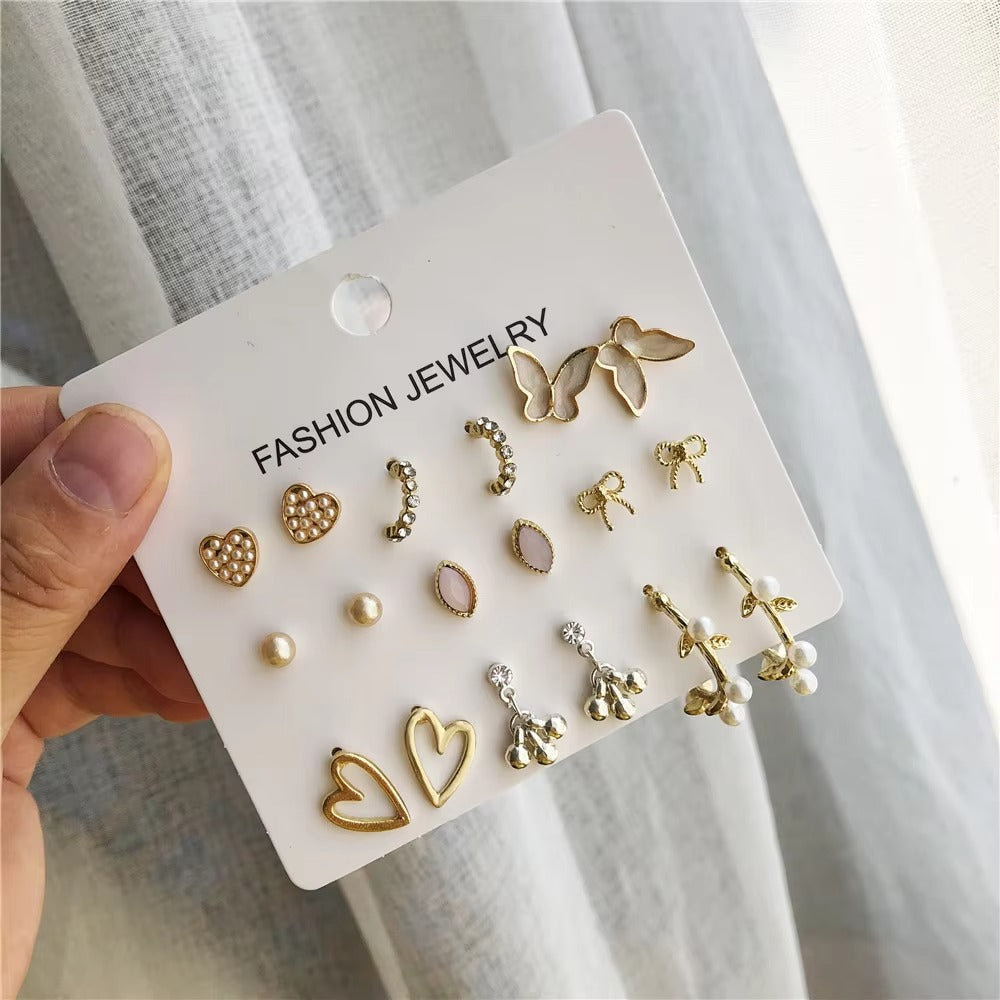 FS-JCMS4D2 - 9pairs Combo Set of Stud Earrings