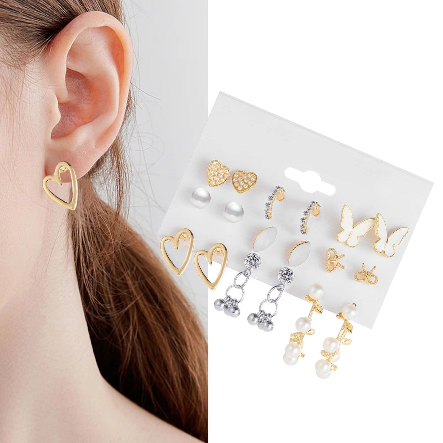 FS-JCMS4D2 - 9pairs Combo Set of Stud Earrings