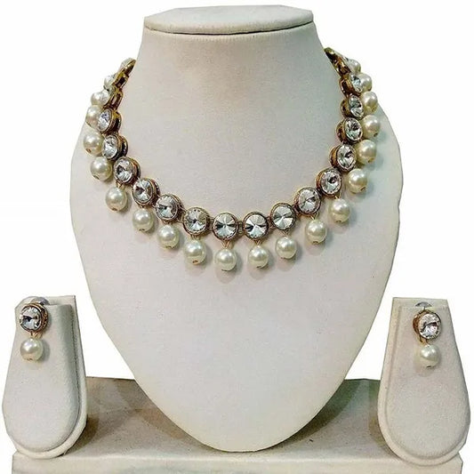 White Colour Kundan Necklace Set With Earring