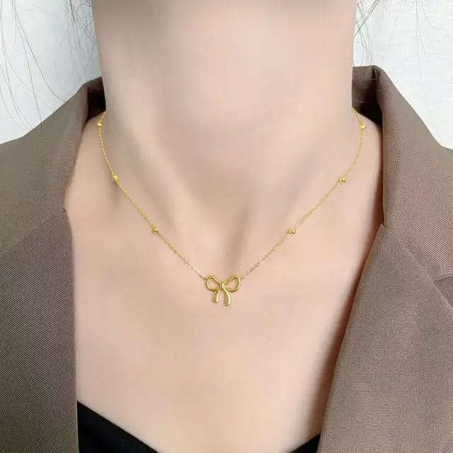 Model No. 358 Gold Plated Bow Shape Pendant Necklace