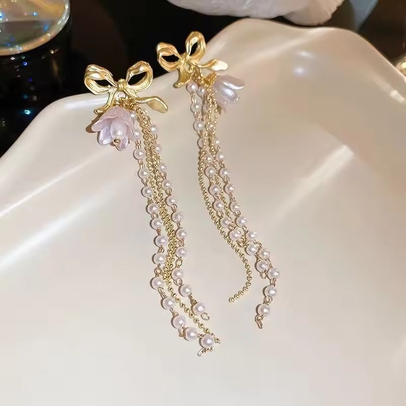 FS-ERS9NB2 - Bowknot Orchid Long Earrings