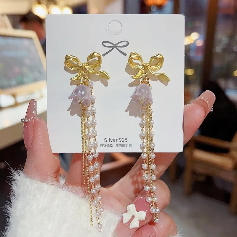 FS-ERS9NB2 - Bowknot Orchid Long Earrings