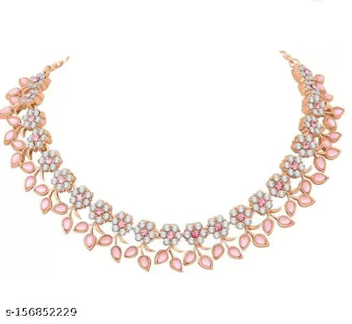 Rose Gold Plated Necklace set with Peach color Kundan Jewellery Sets