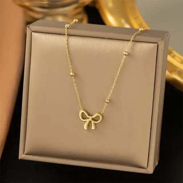 Model No. 358 Gold Plated Bow Shape Pendant Necklace