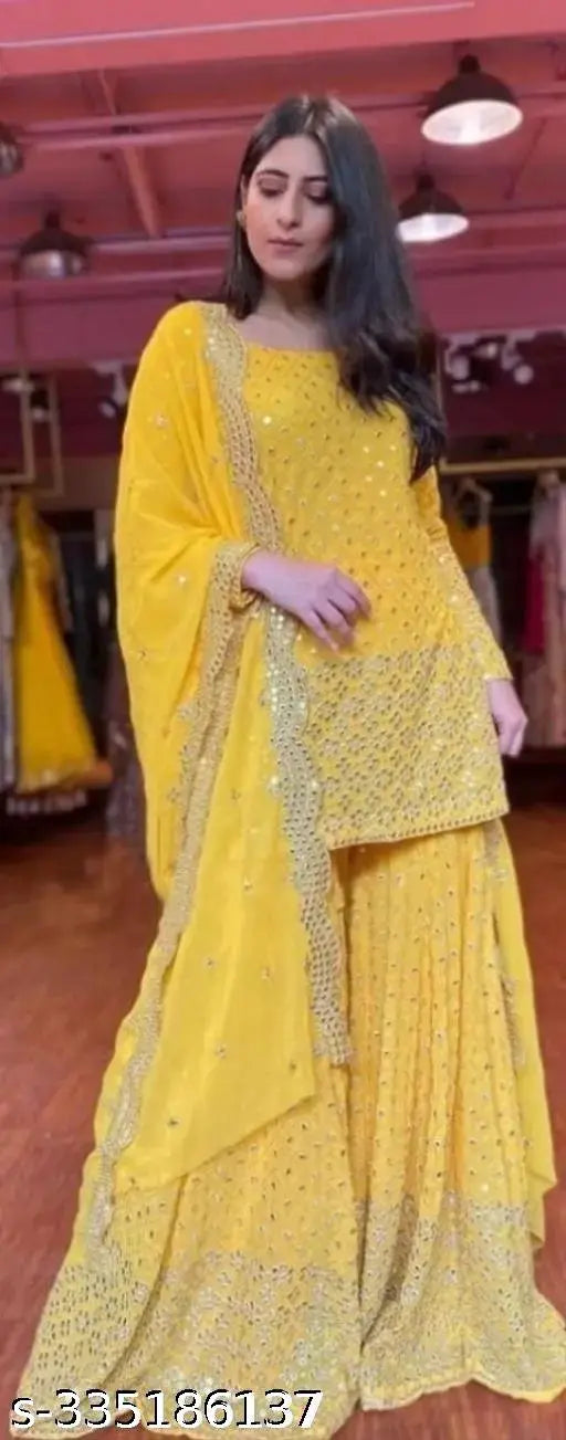 EXCLUSIVE WOMENS GARARA SUITS New Fancy Garara Georgette 9mm Heavy sequence Work Wear Suit Like Party Wear Garara suit
