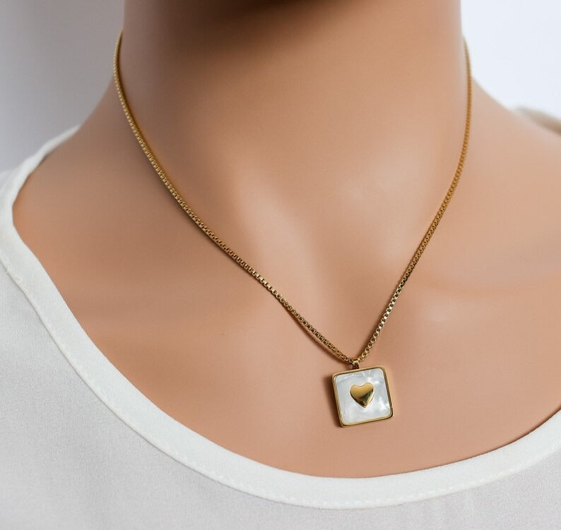 FS-NCKS4C28 - Heart In Opal Square Necklace