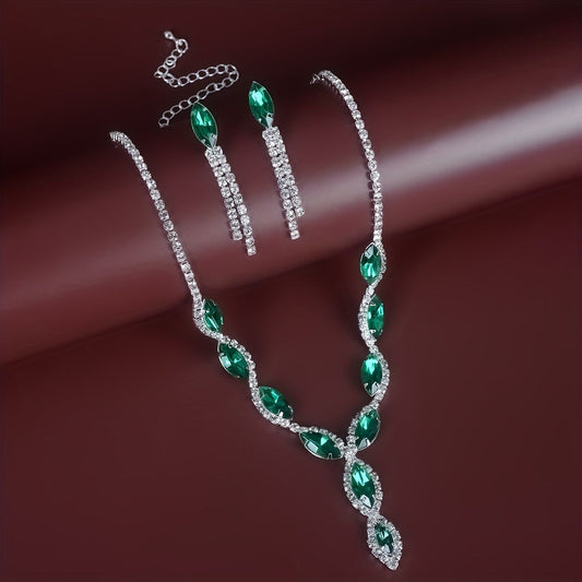 BRIDAL CRYSTAL RHINESTONES NECKLACE & EARRINGS JEWELRY SET PERSONALITY WEDDING DRESS ACCESSORIES