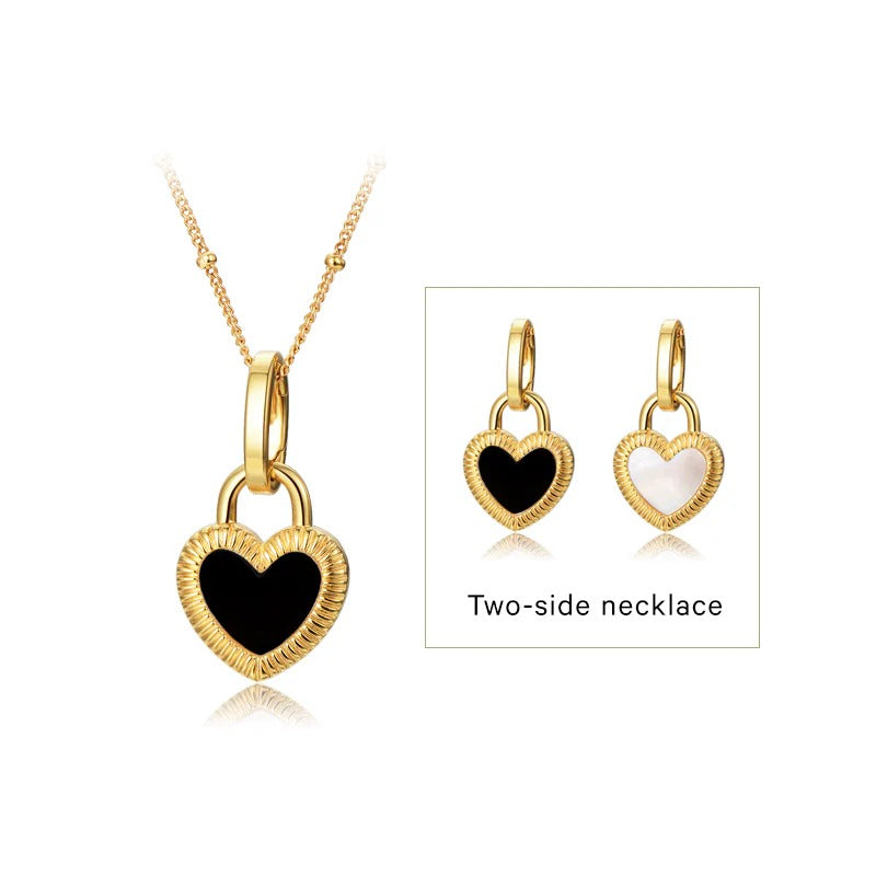 FS-NCKS4C11- Two-Color Sided Heart Lock Pendant Necklace