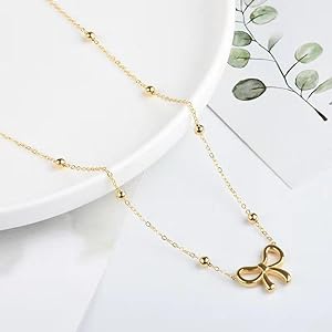 Model No. 358 Gold Plated Bow Shape Pendant Necklace