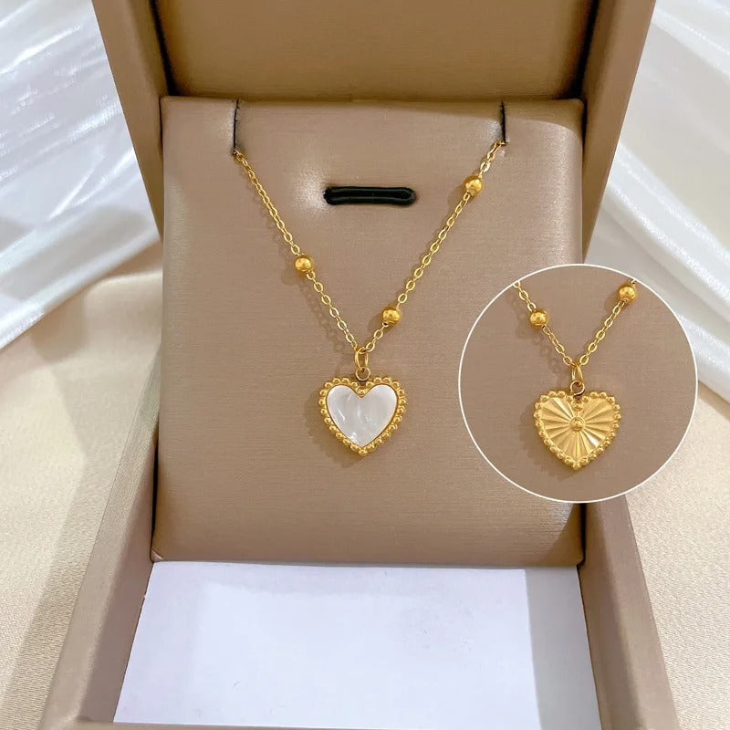 FS-NCKS4C2 - Two-Sided Heart Pendant Beads Chain Necklace