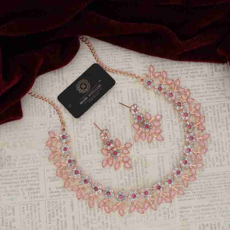 Brass Silver, Gold-plated Pink Jewel Set (Pack of 2)