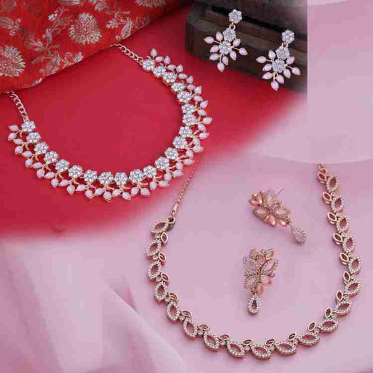 Brass Silver, Gold-plated Pink Jewel Set (Pack of 2)