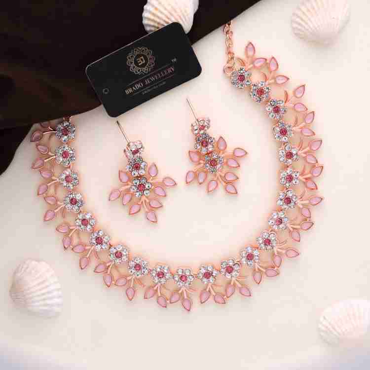Brass Silver, Gold-plated Pink Jewel Set (Pack of 2)