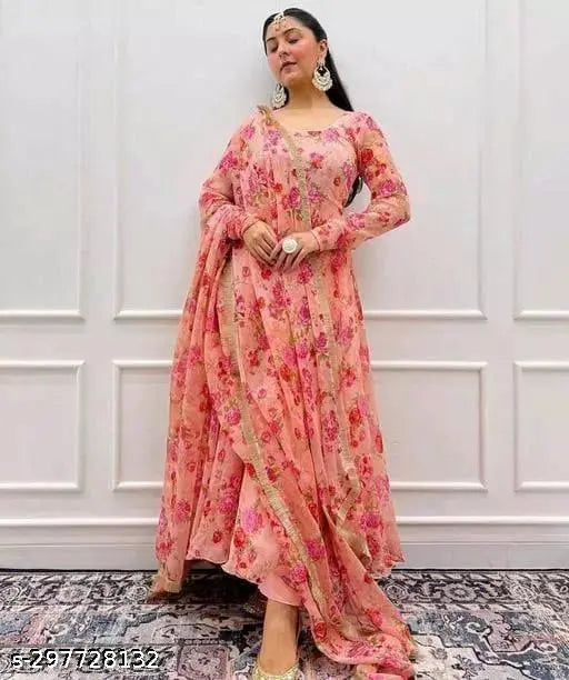 JANNAT HEAVY GEORJET DIGITAL PRINT FLERED KURTI WITH DUPATTA