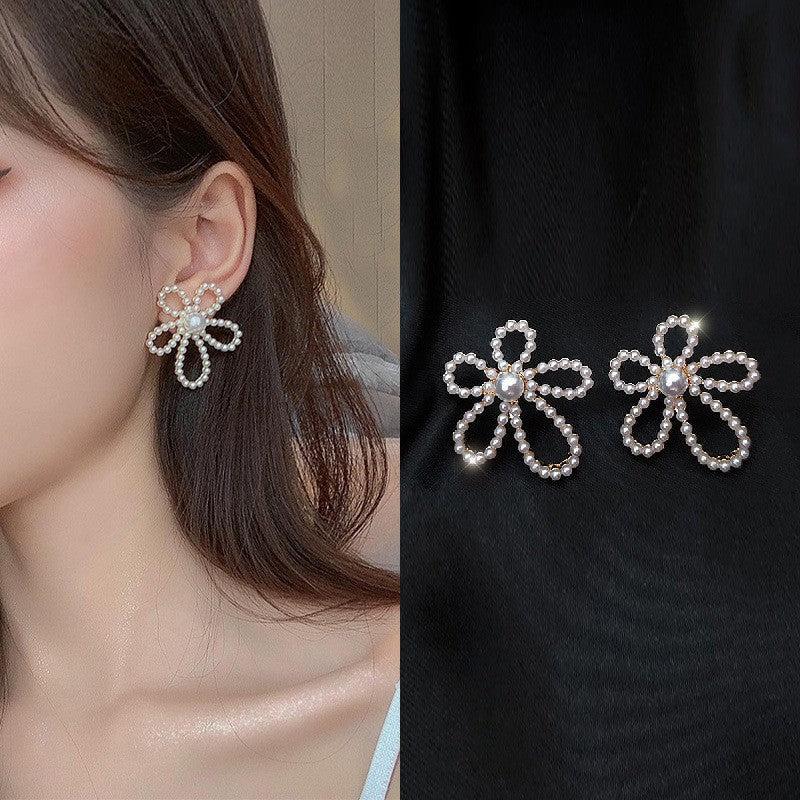 FS-ERS9NB17 - Korean Pearl Flower Earrings